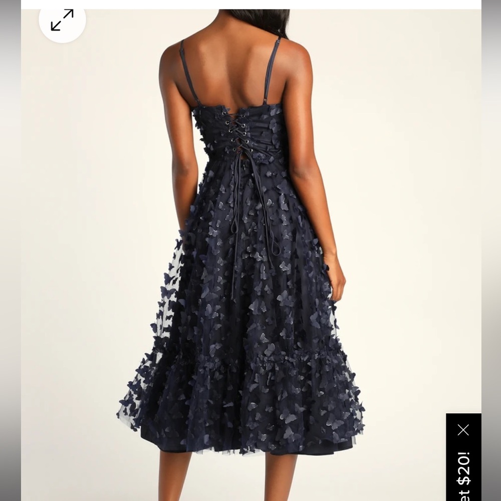 Time To Fly navy blue butterfly 🦋 lace up midi dress